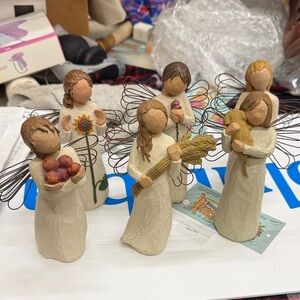 Set of 6 Willow Tree Angel Figurines with Wire Wings